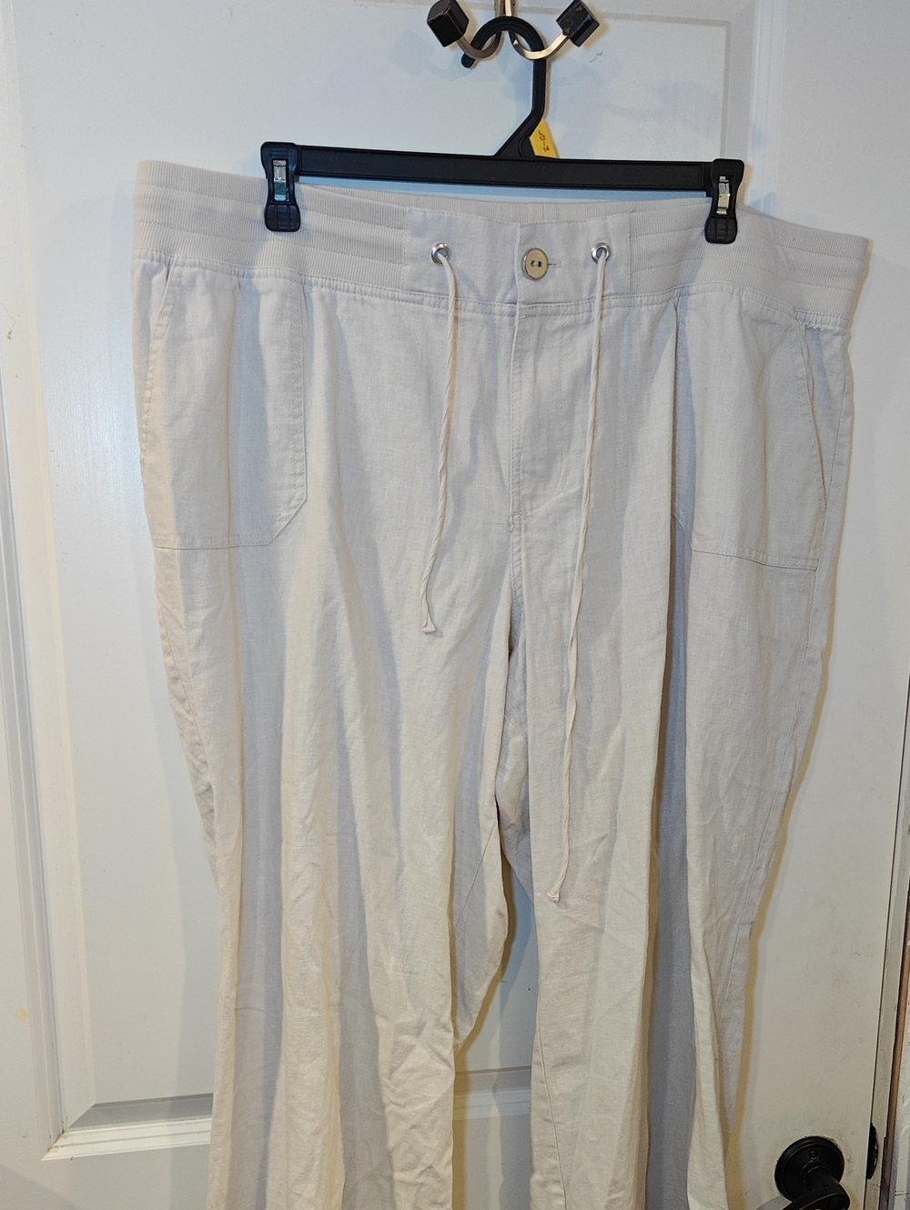 Linen Cotton Cream Drawstring Pants Comfort Pockets